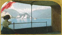 In battello sul lago Maggiore, olio su tela 55 x 98 cm