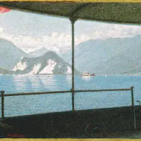 In battello sul lago Maggiore, olio su tela 55 x 98 cm In battello sul lago Maggiore, olio su tela 55 x 98 cm